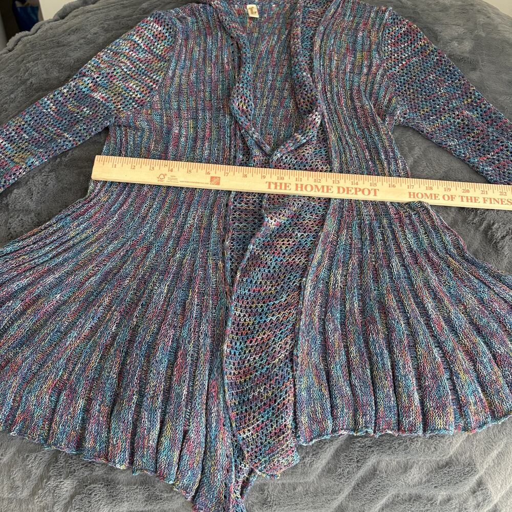 Shoreline Women's Cardigan L/XL Open Front Multi Boho Knit Shawl Collar Ribbed - Picture 5 of 8